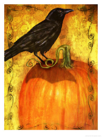 Crow Standing on Pumpkin