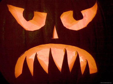 Closeup of a Carved, Lit Pumpkin, Lexington, Massachusetts