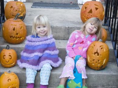 Sisters Pose with their Carved Pumpkins, Chevy Chase, Maryland