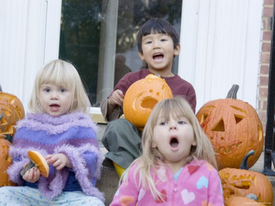 Friends Pose with their Carved Pumpkins, Chevy Chase, Maryland