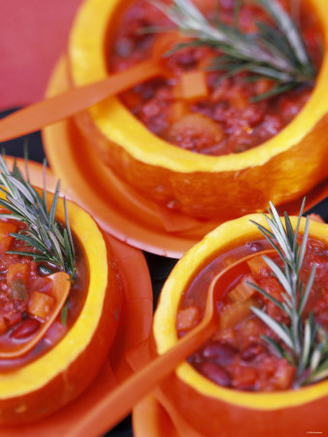 Chili Con Carne Served in Small Pumpkins