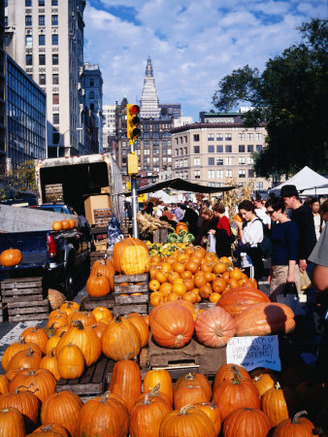 Pumpkins for Sale at Farmers' Market on Union Square, New York City, New York, USA