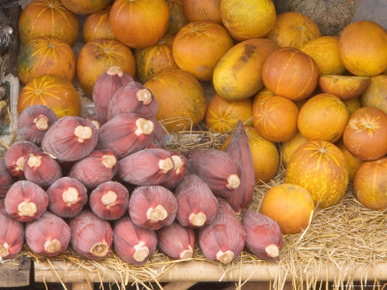 Banana Flower and Pumpkin Stand, Fruit and Vegetable Market, Khon Kaen, Isan, Thailand