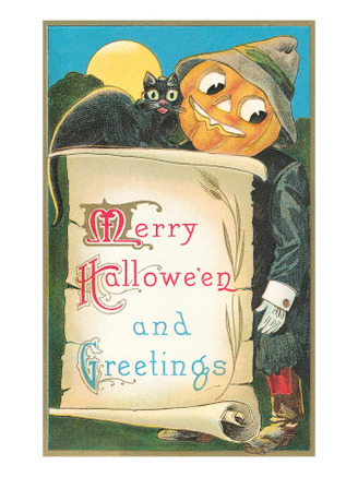 Pumpkin-Head Man with Black Cat