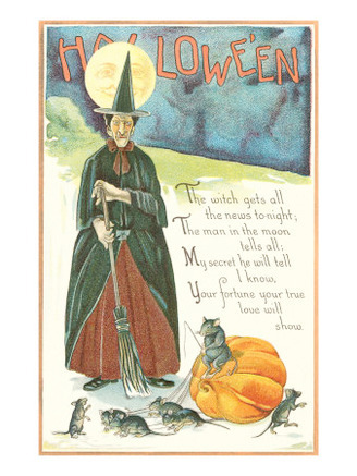 Witch with Mice and Pumpkin