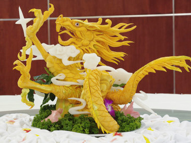 Dragon carved from pumpkin, Yellow Mountain, China