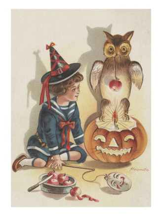 Girl With Owl And Pumpkin